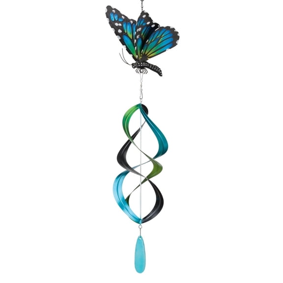 Regal Art & Gift Hanging Wind Spinner - Blue Monarch Metal 34" Kinetic Garden