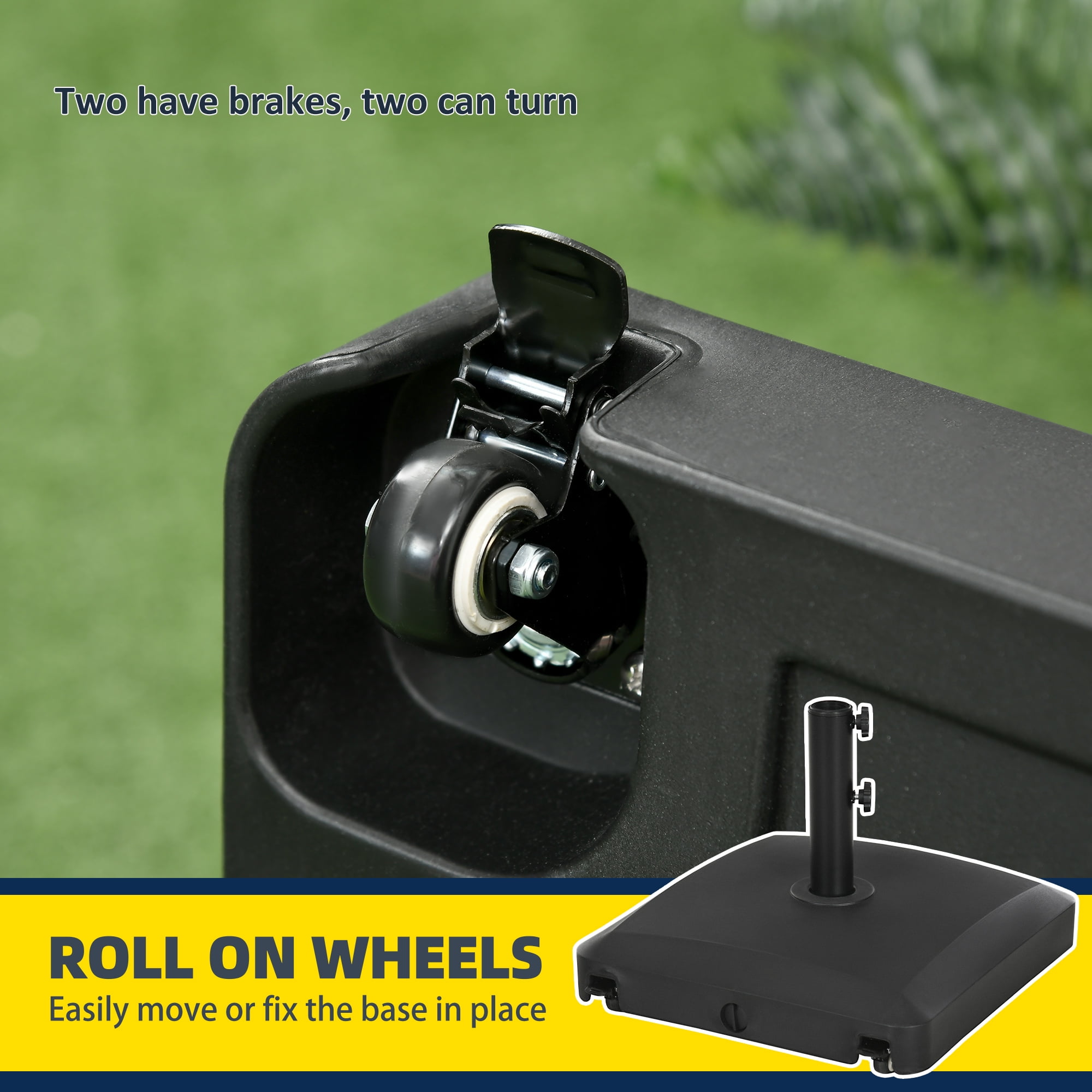 Patio Umbrella Base with Wheels, 53lbs Water or 66lbs Sand Filled, Heavy Duty Outdoor Umbrella Stand Holder, Black