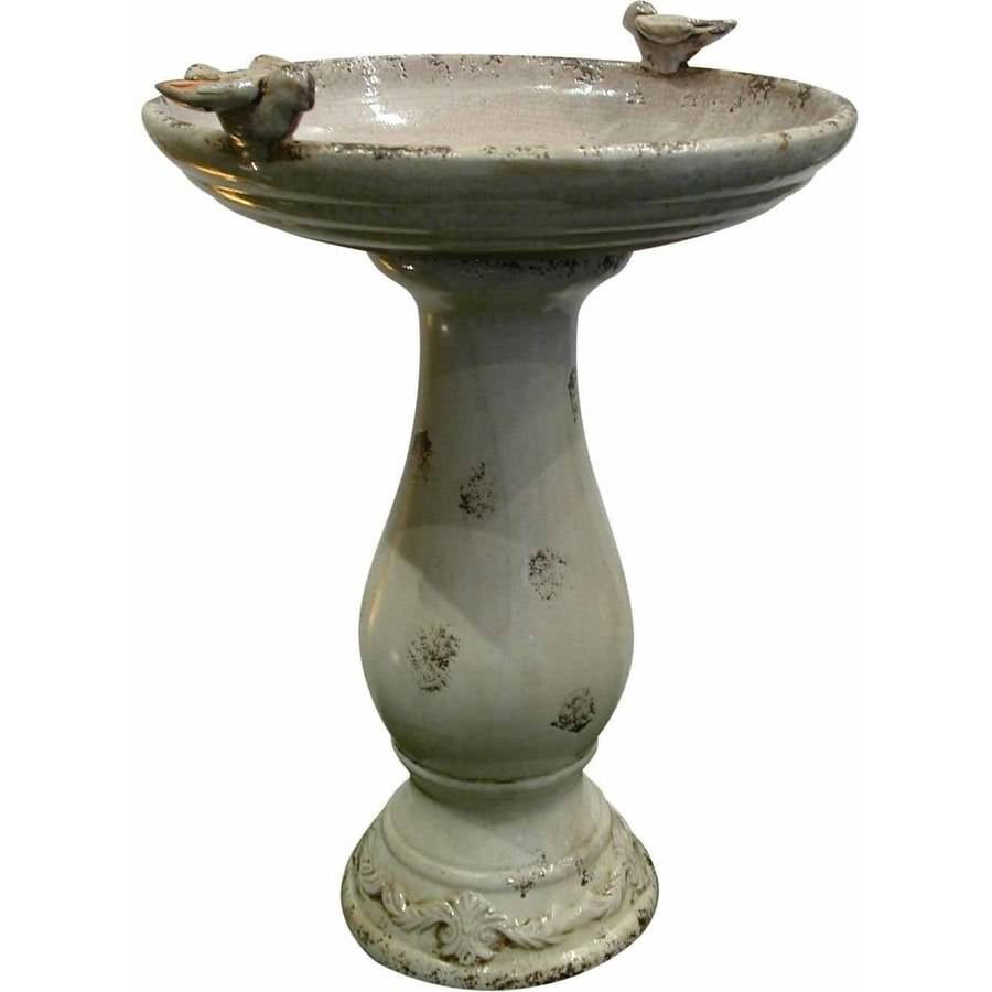 Alpine Antique Light Brown Ceramic Birdbath with Birds, 24 Inch Tall
