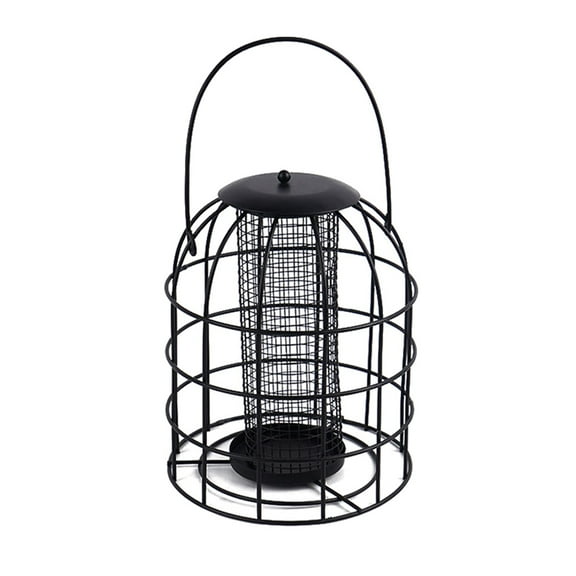 ievspot 1 Pcs Hanging Iron Cage Bird Feeder,Squirrel Proof Bird Feeders for Outside Hanging,Premium Grade Black Grid Tube WildBird Feeder