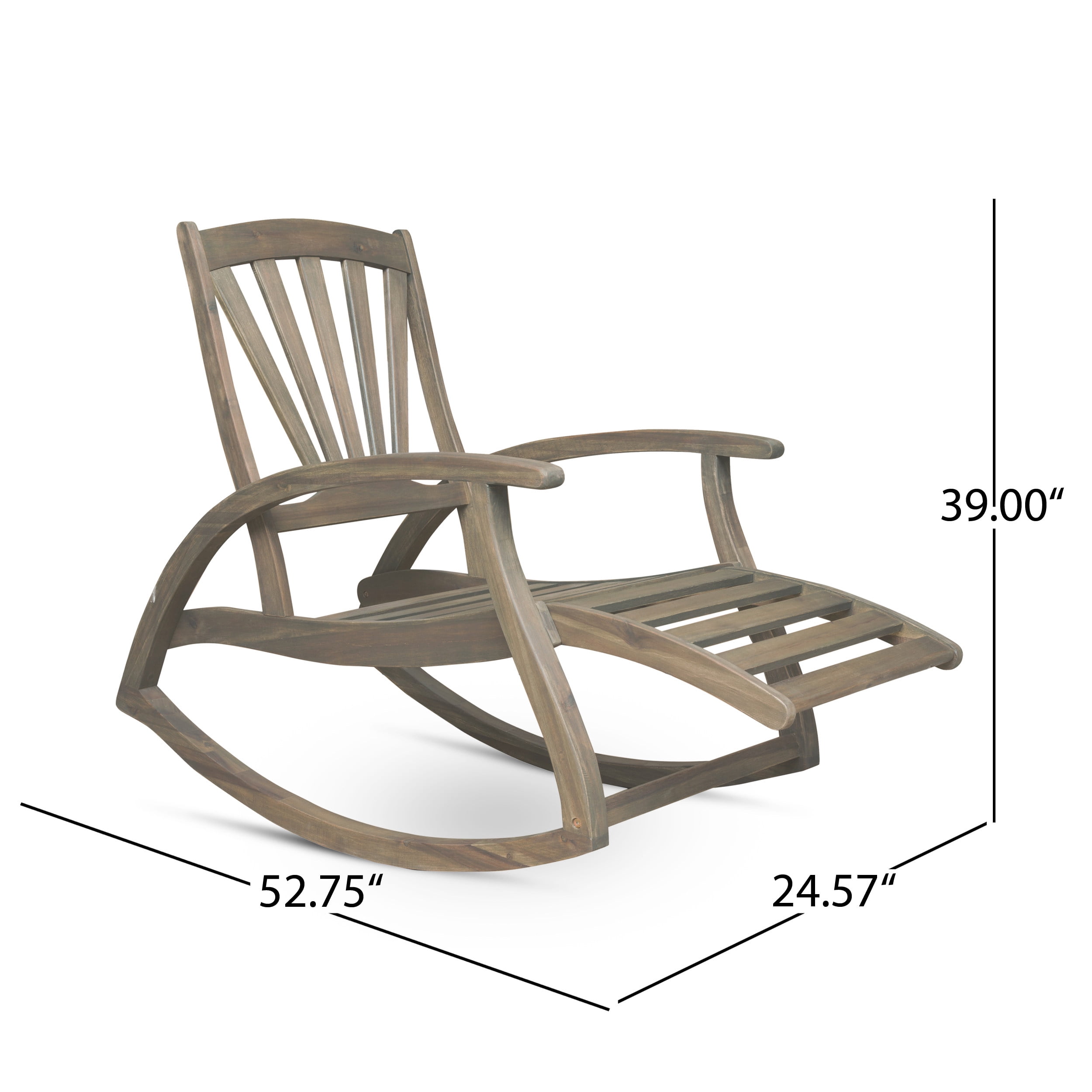 Outdoor Rocking Chair, Acacia Wood Frame with Retractable Footrest for Patio Garden, Gray