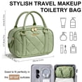 thumbnail image 2 of Travel Makeup Bag for Women, Large Capacity Quilted Toiletry Bag Stand-up Cosmetic Bag PU Leather Makeup Case Toiletry Organizer with Handle and Divider for Travel Essential, Sage Green, 2 of 9