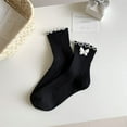 thumbnail image 2 of Yuanlong Womens Socks Solid Color Ruffled Cuffs Crew Socks With 3D Butterfly Design Sweet Cute Style Breathable Mid Socks11, 2 of 3