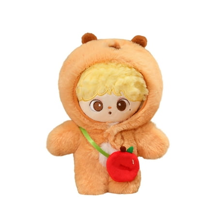 MIRROR 23CM Cartoon Cotton Doll with Dolphin Bear Frog Bunny Jumpsuit Crossbody Bag Normal Body Plush Doll Stuffed Toy Decoration Kid Girls Birthday Gift