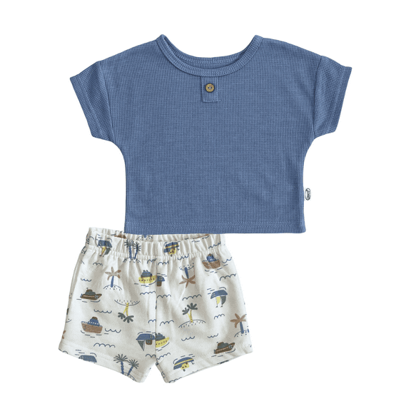 Graco 2pc Waffle T-Shirt and French Terry Shorts - Blue/Sailboats