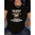thumbnail image 1 of Camiseta de mujer de talla grande Nunca estaré por encima de la colina con estampado de vaca de dibujos animados - Poliéster casual, cuello redondo, manga corta, cómoda para todas las estaciones, lava, 1 of 6