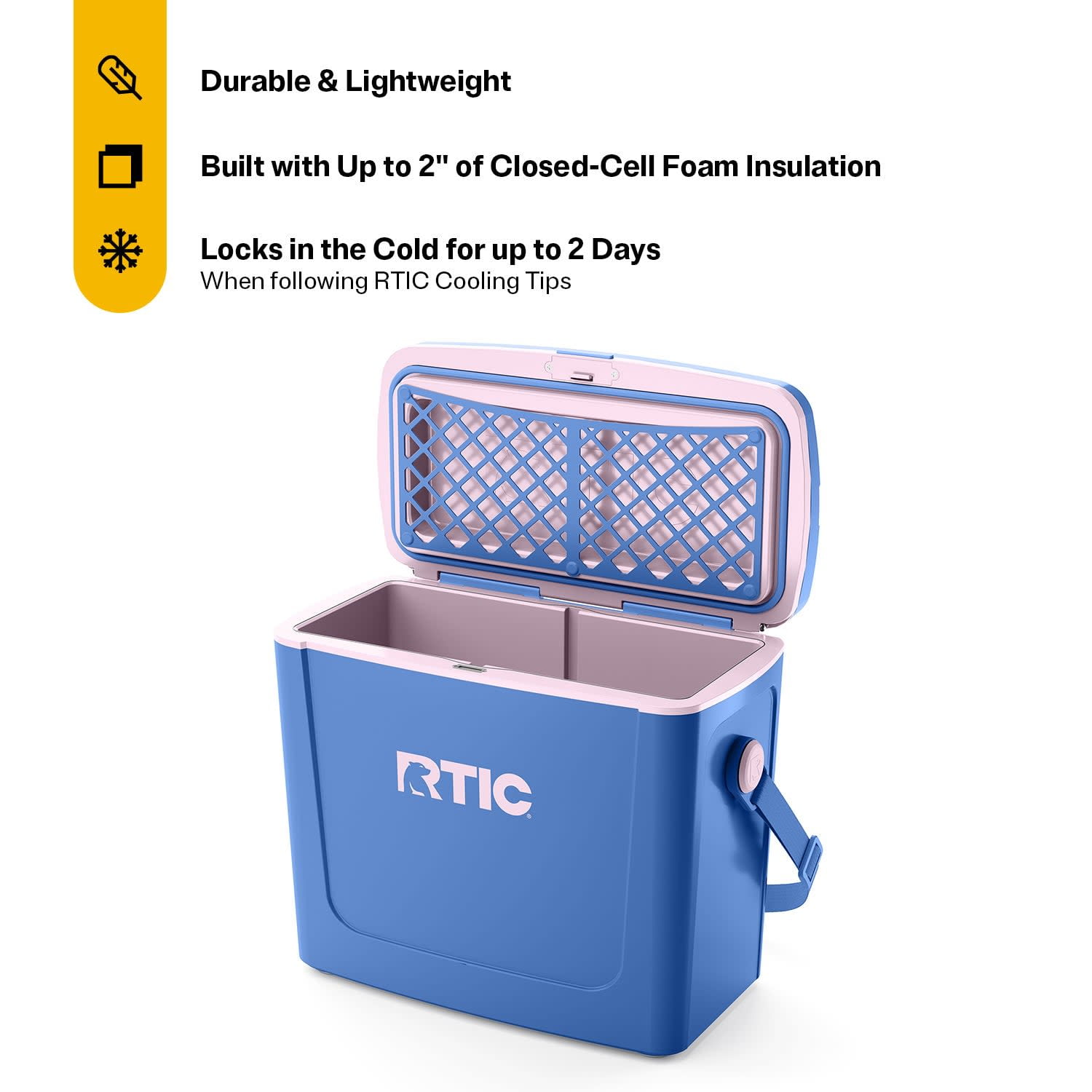 RTIC 16 QT Hard-Sided Ice Chest Cooler, Fits 20 Cans, Road Trip, Pond/Pale Pink