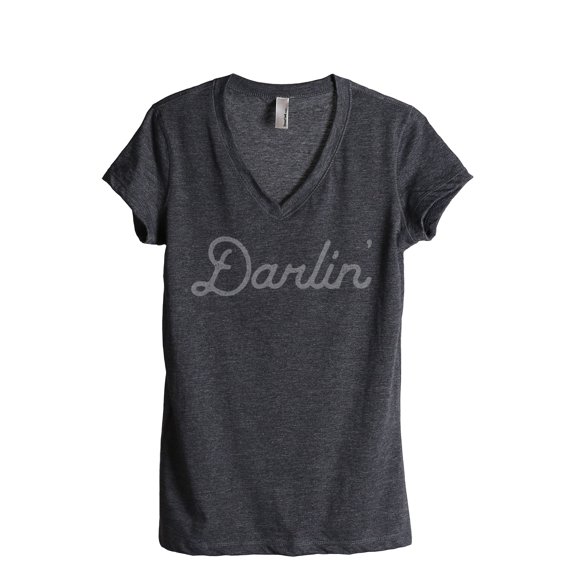Darlin' Women's Fashion Relaxed V-Neck T-Shirt Tee Charcoal Grey Small