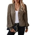 thumbnail image 3 of Female Cardigan Sweaters Cable Knit Crochet Fall Jackets Button Up Chunky Trendy Outfits Camel Color S, 3 of 10