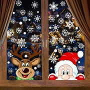 LONGRV 4Sheet Christmas Window Clings,Xmas Decals Decorations Snowflake Santa Claus Reindeer Window Sticker for Christmas Party