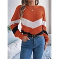 thumbnail image 5 of Womens Sweater Pullover Casual Long Sleeve Crewneck Color Block Pullover Knit Sweater for Women Orange Color S, 5 of 8