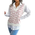 thumbnail image 3 of Liacowi Women Juniors Knitted Vest Heart Print Sleeveless V-Neck Waistcoat Autumn Winter Casual Sweater Pullovers for Teen, 3 of 7