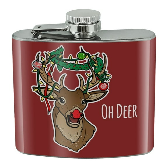 Oh Deer Dear Christmas Holidays Funny Stainless Steel 5oz Hip Drink Kidney Flask
