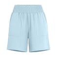 thumbnail image 5 of Linen Shorts for Women Summer Casual Lightweight Elastic High Waist Wide Straight Leg Loose Beach Shorts with Pockets, 5 of 6