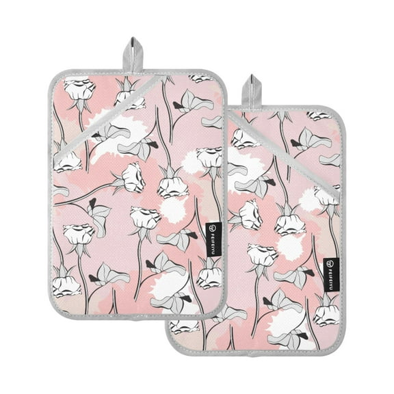 Abstract Roses Flowers Pot Holders Set of 2 Heat Resistant Kitchen Oven Gloves Potholder Cooking Baking Microwave Mitts