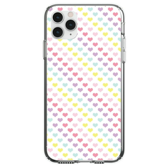 DistinctInk Clear Shockproof Hybrid Case for iPhone 13 PRO (6.1" Screen) - TPU Bumper, Acrylic Back, Tempered Glass Screen Protector - Rainbow Hearts Diagonal Pattern