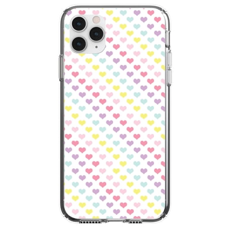 DistinctInk Clear Shockproof Hybrid Case for iPhone 11 Pro (5.8 Screen) - TPU Bumper Acrylic Back Tempered Glass Screen Protector - Rainbow Hearts Diagonal Pattern
