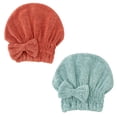 thumbnail image 1 of Gorro de toalla para el cabello de microfibra, paquete de 2 toallas para el cabello para mujer, 1 of 5