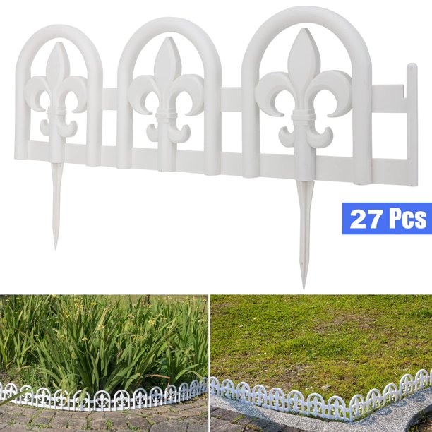 Garden Border Edging in Arched Design with Spade 27pcs White Yard
