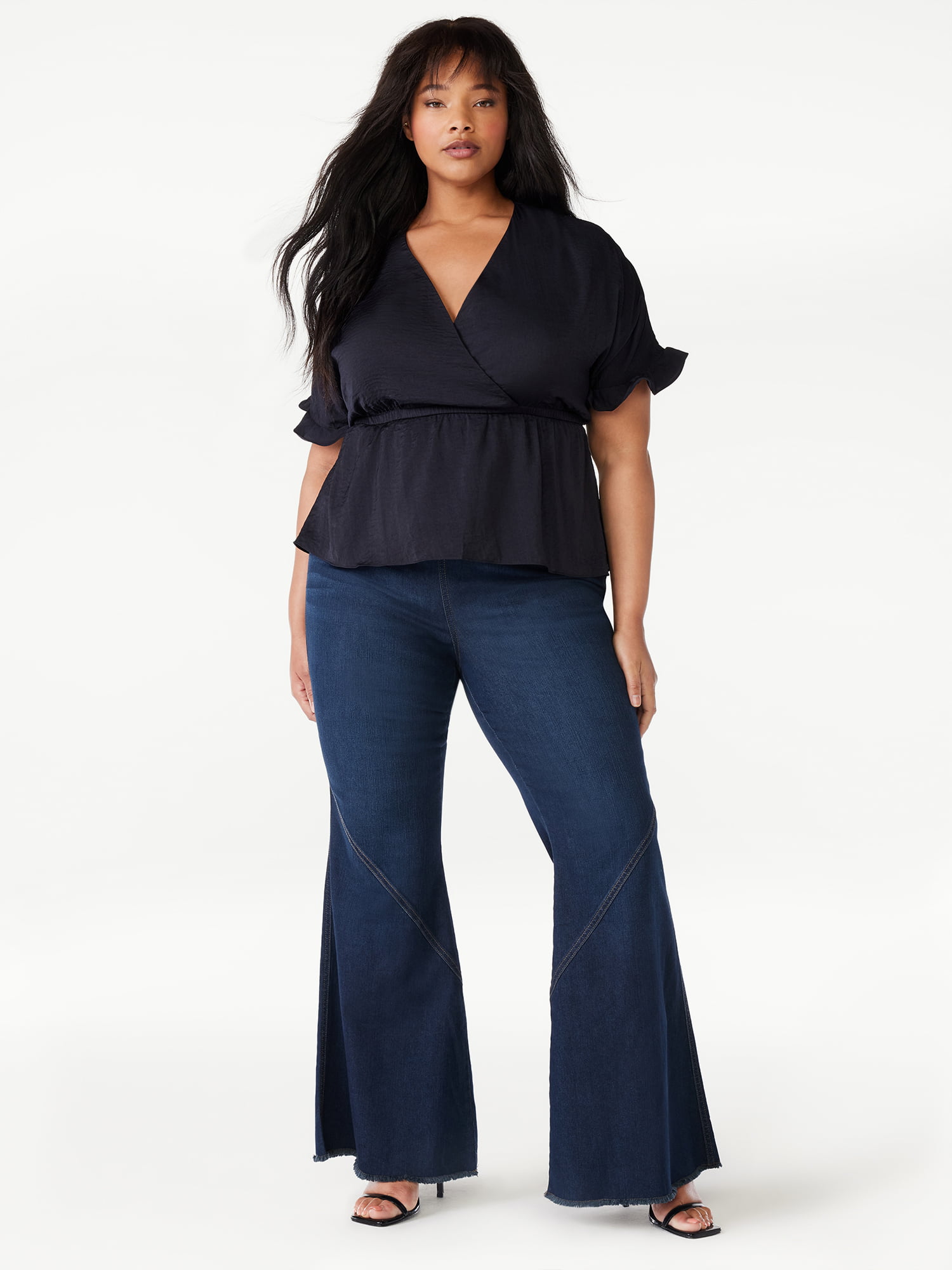 Sofia Jeans Women's Plus Size Faux Wrap Blouse with Short Sleeves, Sizes 1X- 5X 