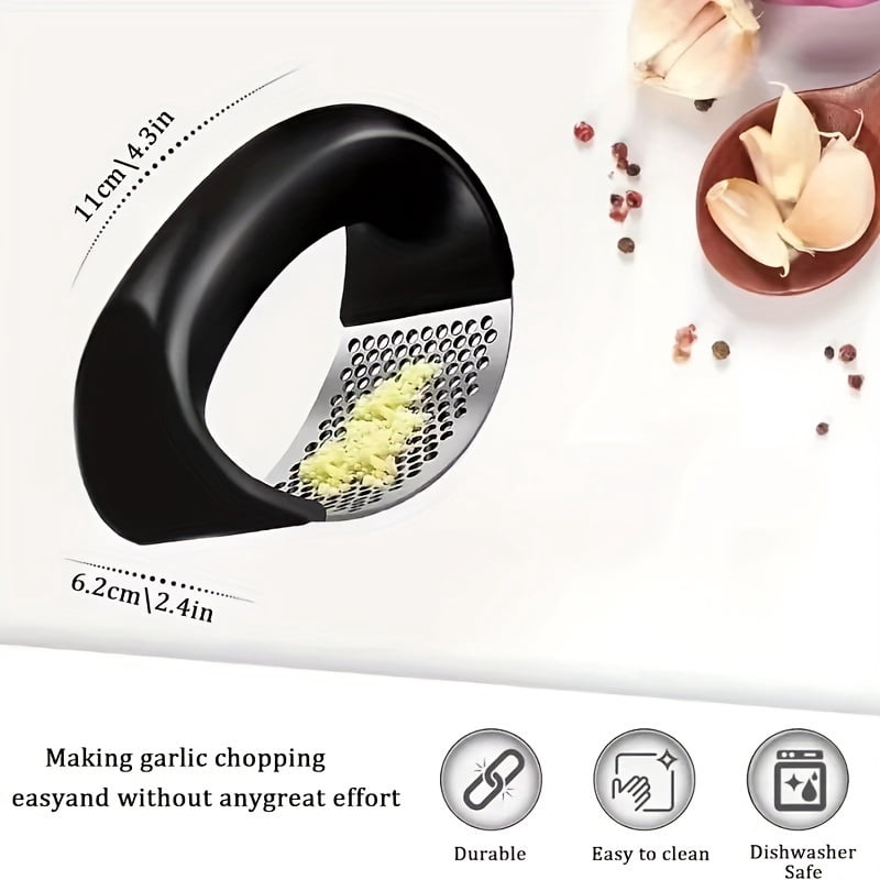 Stainless steel manual garlic press, garlic chopping tool, kitchen essential garlic masher, fruit and vegetable cutting tool