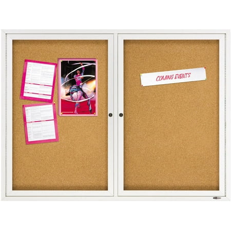 Quartet Enclosed Natural Cork/Fiberboard Bulletin Board, 48" x 36", Silver Aluminum Frame