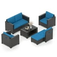 thumbnail image 5 of Gaildon 7 Piece Patio Furniture Set, All Weather Outdoor Sectional PE Rattan,Reclining Sofa,Patio Conversation Sets with Cushions and Glass Coffee Table for Garden Lawn Balcony Porch Deck, Blue, 5 of 13