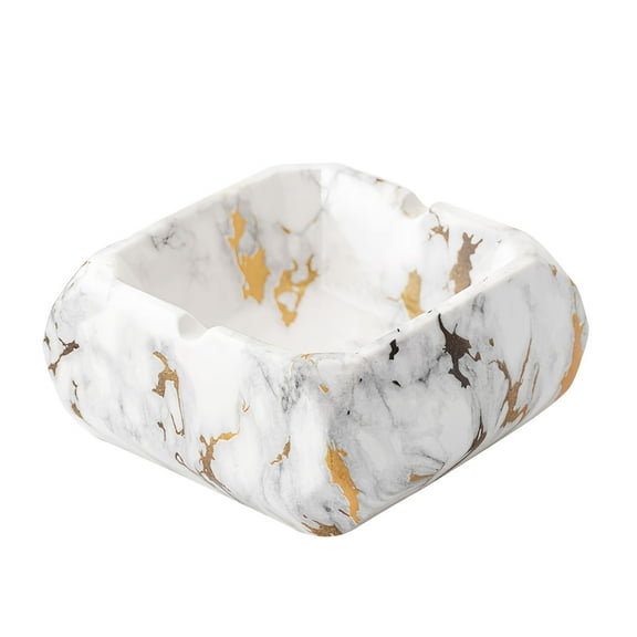Yuungoou small Cigar Ashtrays For Men, Outside Ashtrays For Cigarettes For Patio, Ceramic Cool Ashtrays Ceramic Indoor Decorations-white and gold-12.5x12.5x6cm