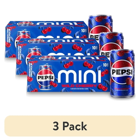 (3 pack) Pepsi Soda Wild Cherry 7.5 fl oz, 10 Pack Mini Cans