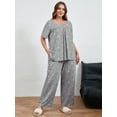thumbnail image 6 of SHOWMALL Plus Size Printed Loungewear Pajama Set for Women, Pink Stars 2X Short Sleeve Pleated Top & Long Pants with Pockets, Soft Double-Brushed 2 Piece Sleepwear, 6 of 8
