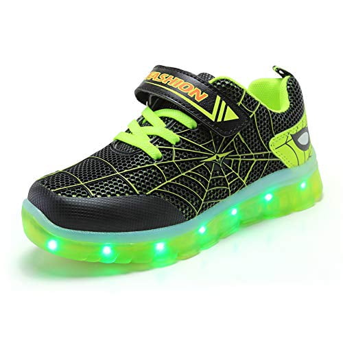 Light Up Shoes for Boys Kids Tennis Shoes Boys Sneakers Athletic Running Shoes for Girls Toddler Little Kid Black Green