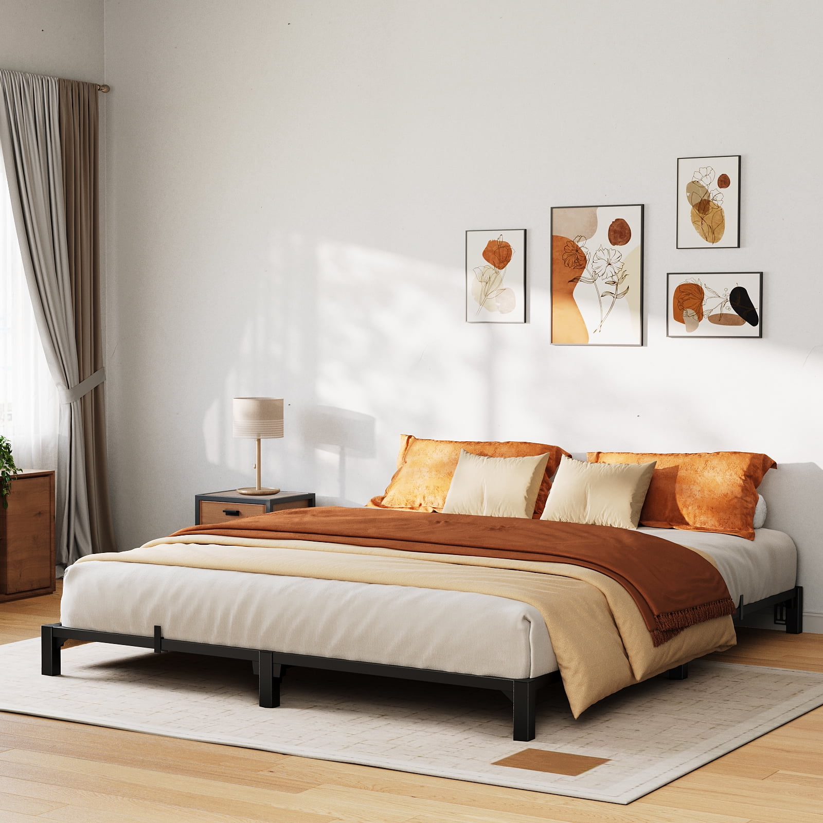 Amkui Twin Full Queen King Bed Frame, 6/8/10/12/14 Inch High Platform Bed Frame, Full Size with Storage Space, Heavy Duty Steel Slat Support, No Screws Needed, Easy Assembly, Black