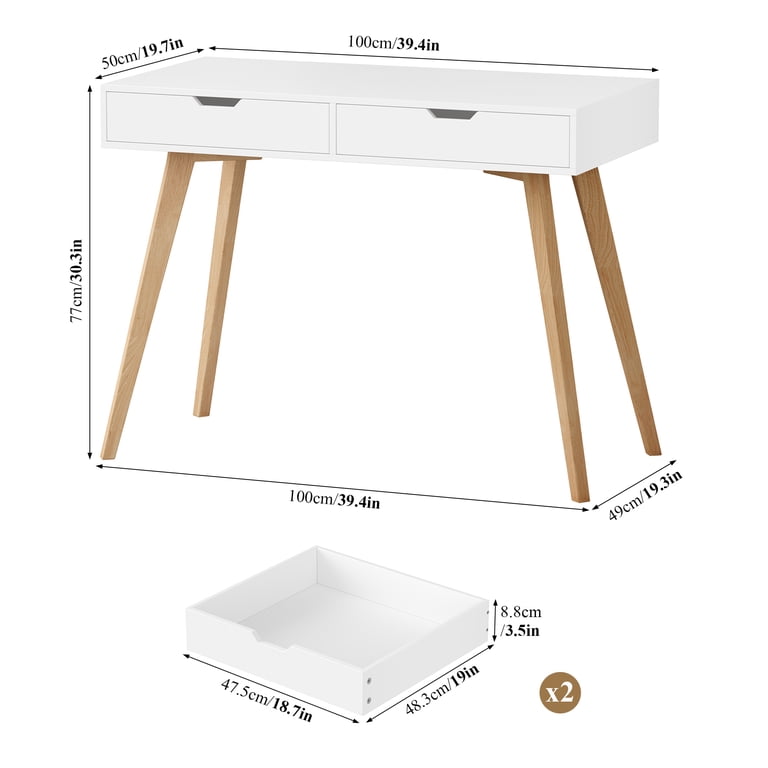 Homfa White Desk with Drawers, Makeup Table for Girls photo 2