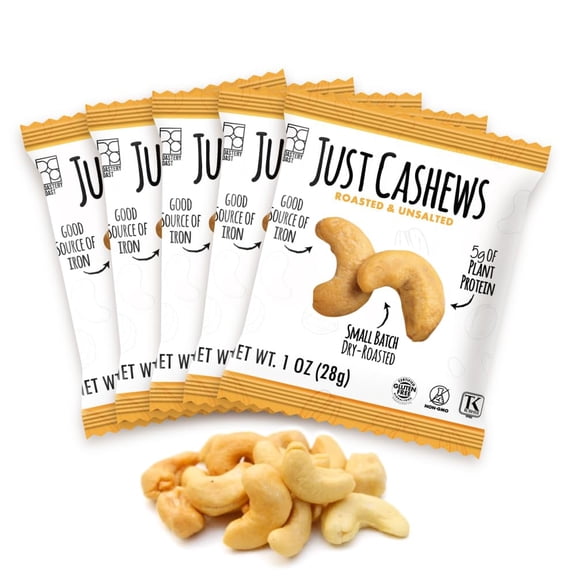 Roastery Coast - Just Cashews Unsalted | Individually wrapped snack (1 Oz each) | Whole Unsalted Cashews | Non-GMO, Gluten Free, Kosher | Cashew Nuts | Gourmet Snack
