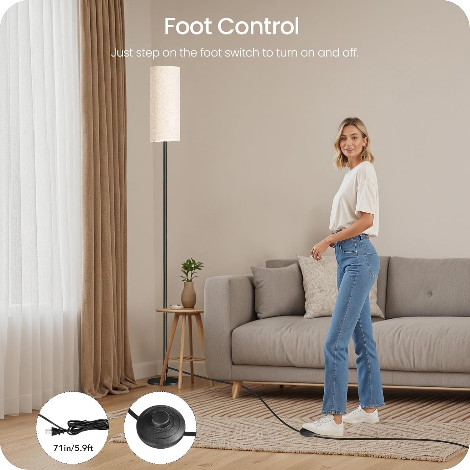 BN-LINK Dimmable Floor Lamp with 3 Color Temperatures, Standing Lamp with LED Bulb Included, Tall lamp for Living Room, Bedroom, Office