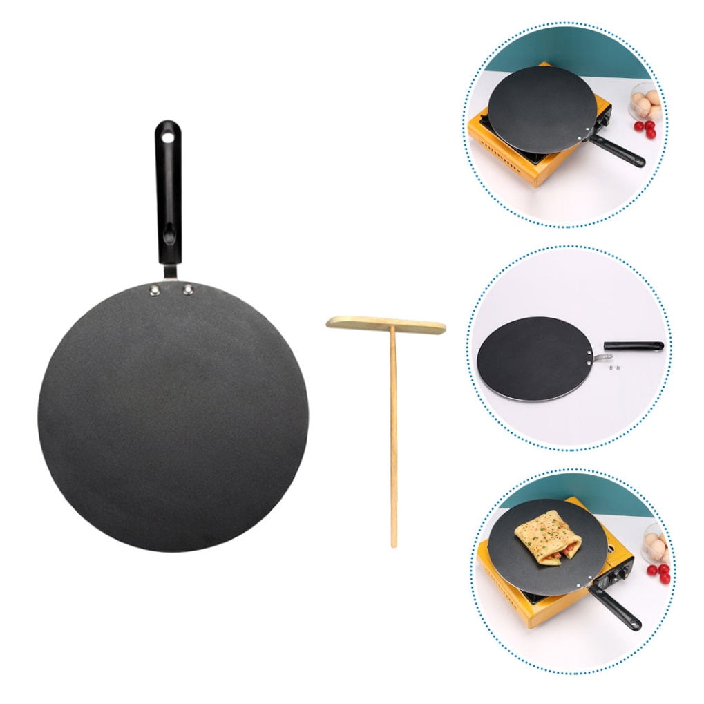 ETHZZLE 1Set Kitchen Pan Non Stick Skillet with Flat Bottom and Wooden Scraper