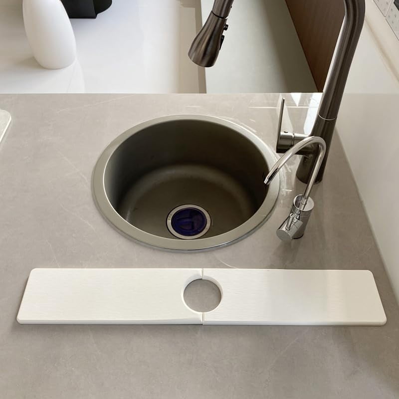 DSstyles Two-piece large stone drain mat set, suitable for kitchen countertops and sink faucets, made of quick-drying and absorbent diatomaceous earth, white.