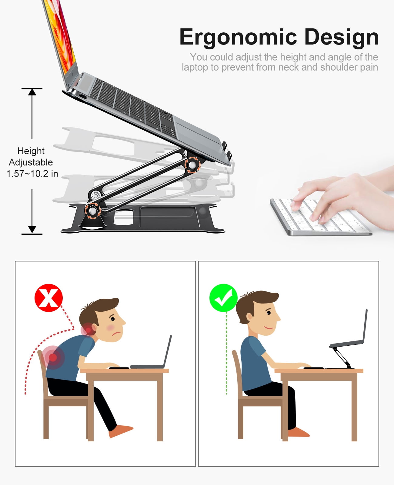 Urmust Ergonomic Adjustable Laptop Stand Compatible with MacBook Air Pro, Black