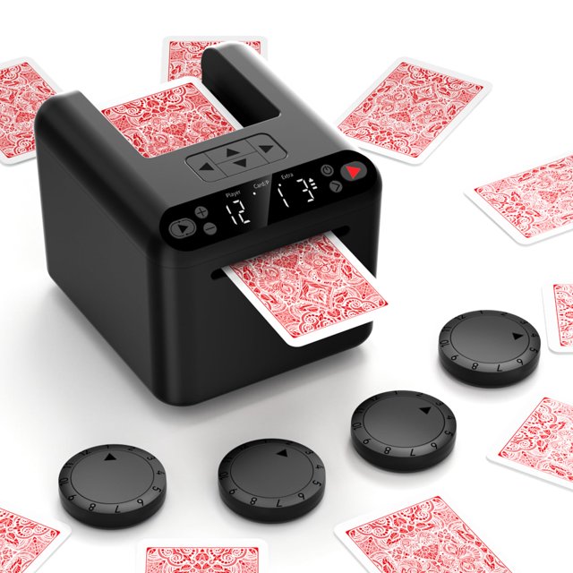 INNCNN Machine à Cartes Automatique avec 4 Télécommandes Sans Fil, Rechargeable USB, Poignées 1â&147;3 Decks, 180â°/360