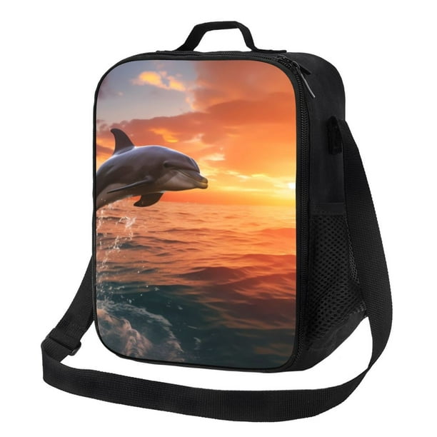 Disketp Sunset Dancing Dolphin B Bolsa Térmica Estampada para Almuerzo, Lonchera para Hombres y Mujeres Adultos