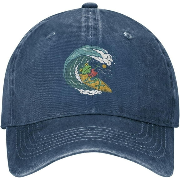 Vintage Frog Surfing Distressed Adjustable Washed Denim Mens Dad Trucker Hat Baseball Ball Cap for Men