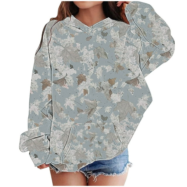 COM1950s Blouse pour Filles, Garçons et Filles Imprimé Feuille Sweat à Capuche Manches Longues pour Enfants
