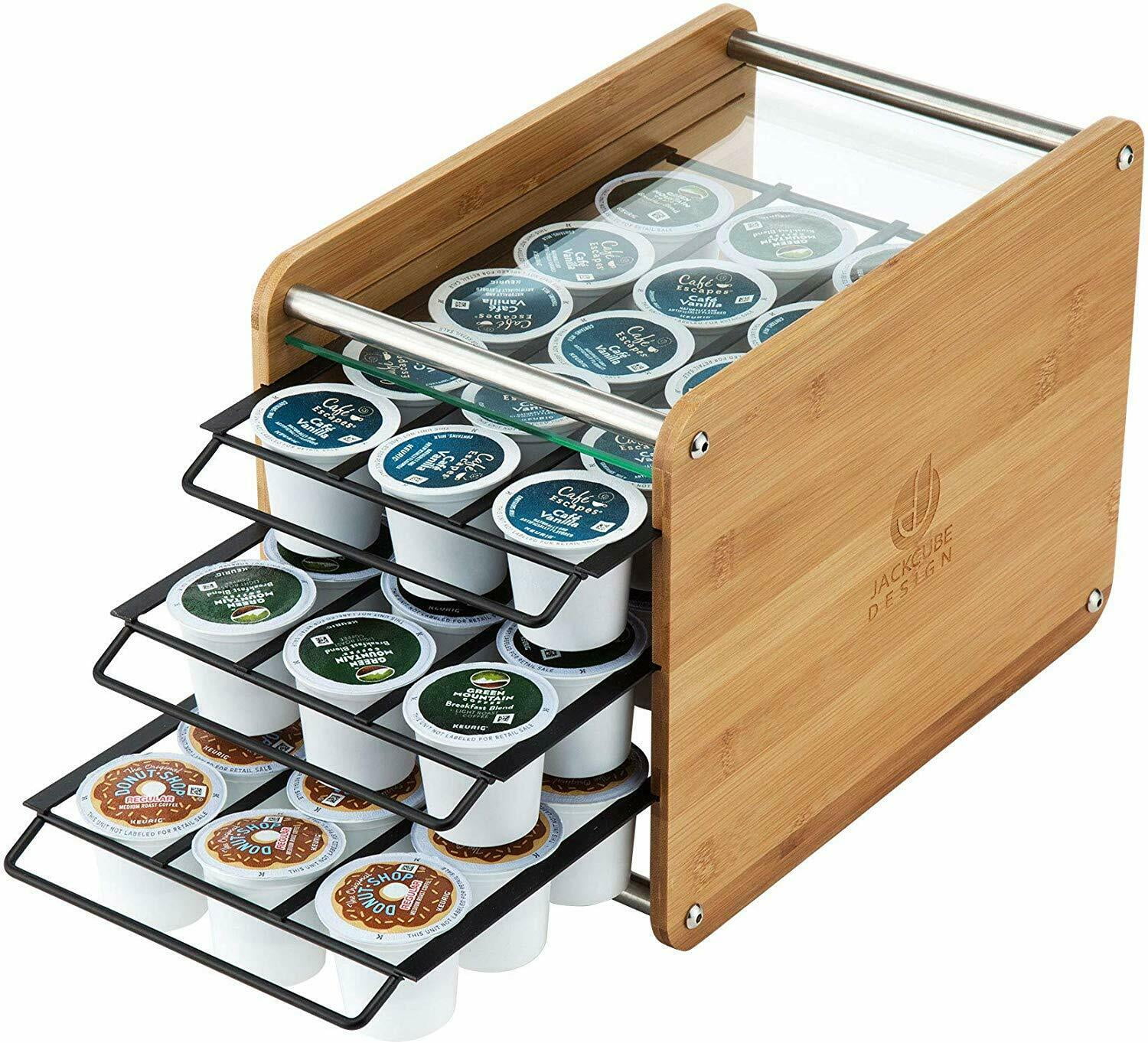 Bamboo K-Cup Coffee Pod Holder Coffee Machine Stand Storage Organizer