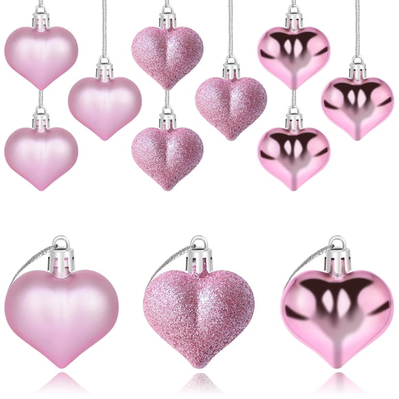 Yuronam 12 Adornos De Corazón, 3 Acabados Diferentes, Adornos Colgantes En Forma De Corazón Para El Día De San Valentín, Boda, Árbol De Navidad, Día De La Madre, Aniversario, Decoración De Fiesta (Ros