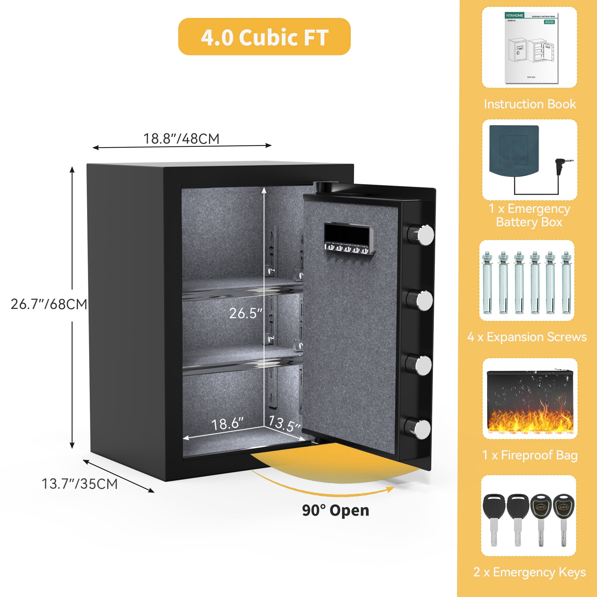 Dextrus 4 Cu.ft Steel Safe with Digital Lock, Fire-Resistant Bag, Shelves, and LED Light