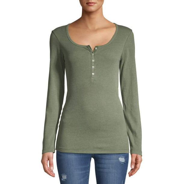 Time and Tru - Women's Long Sleeve Henley Rib T-Shirt - Walmart.com ...