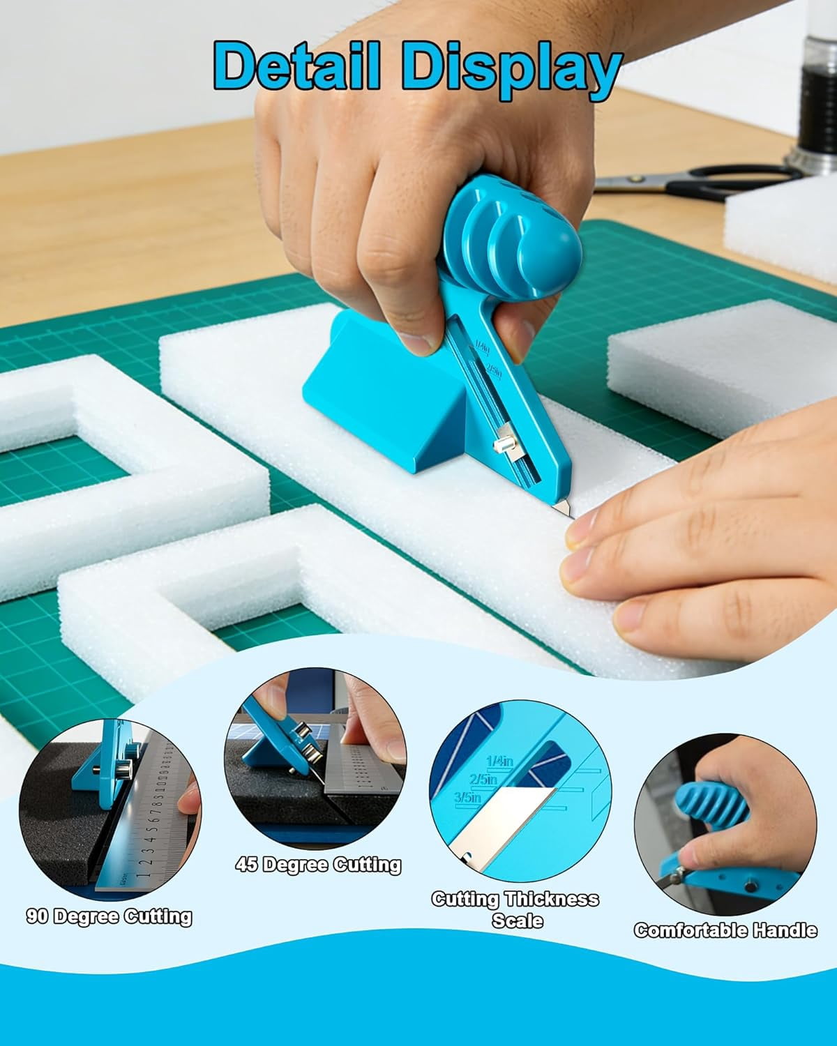 Foamboard Cutter Tool, FoamBoard Straight/Bevel Used to Cut Eva Foam, Foam Adjustable 45° or 90° For DIY Craft, Small Cutting Project, Blue, 1-Pack
