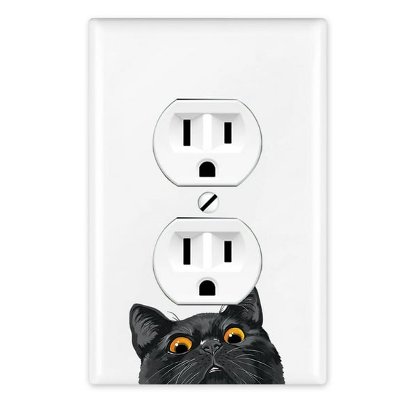 WIRESTER 1-Gang Duplex Outlet Cover Wall Plate/Switch Plate Cover, Animal Black Bombay Kitten Cat