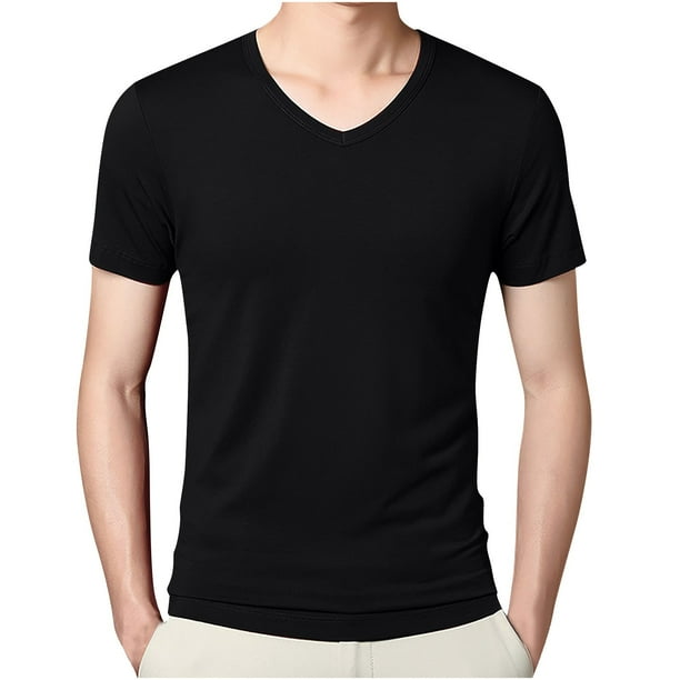 Camisas Casuales de los Hombres de Verano Corto Suelto Cuello en V Camisa Al Aire Libre 100% Viscosa, Transpirable Y Elástico para el Uso de Clima Cálido