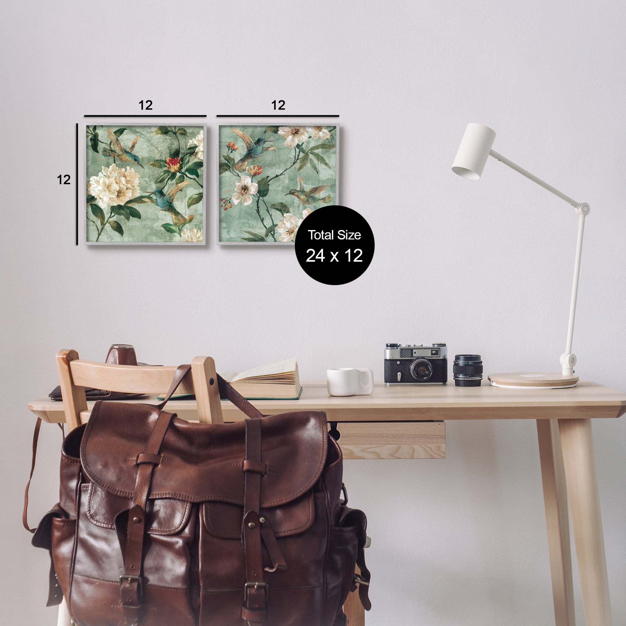 Stupell Industries Hummingbirds & Florals Botanical & Floral Painting Gray Framed Art Print Wall Art, 12 x 12
